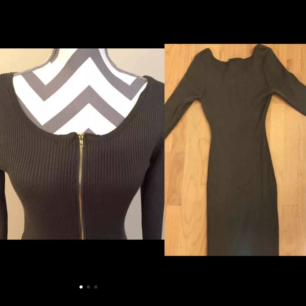 Olive Green Ribbed Bodycon Dress